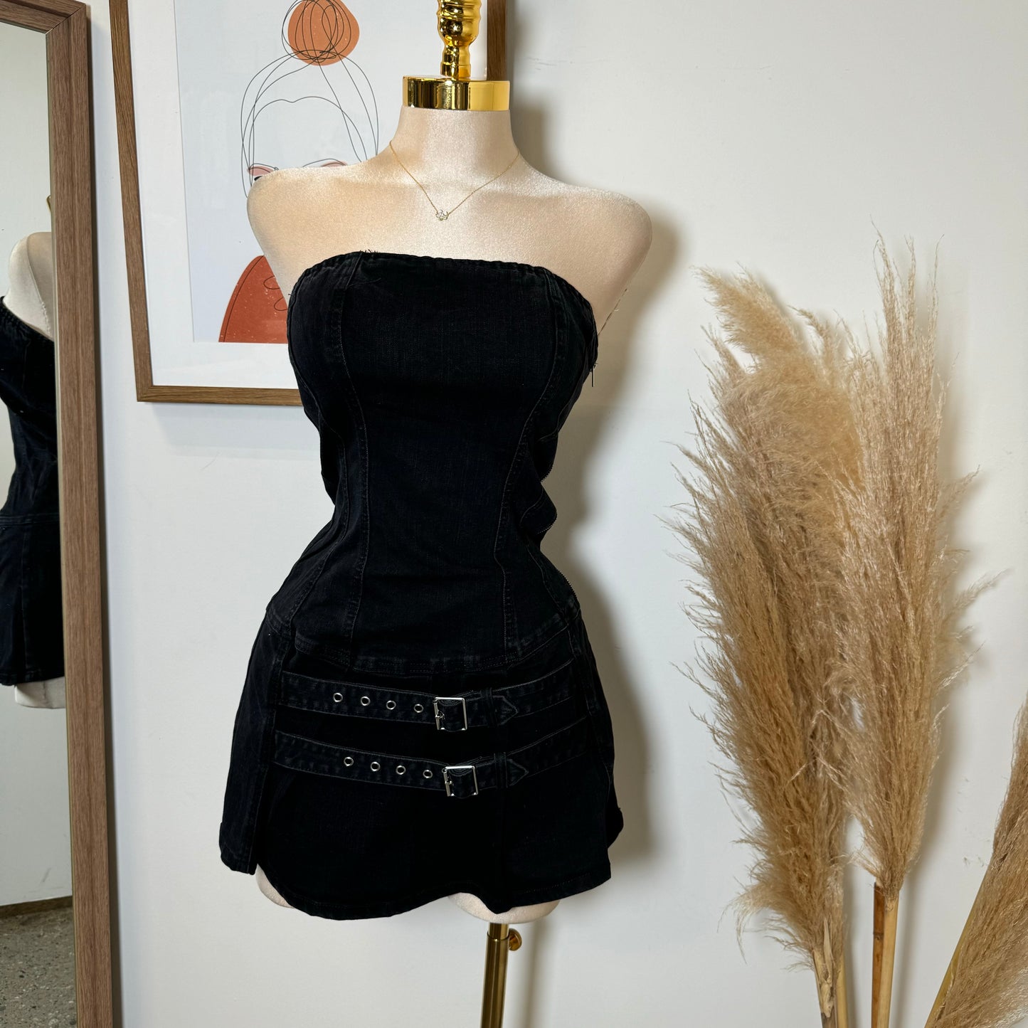 Acabo Denim Dress-Black