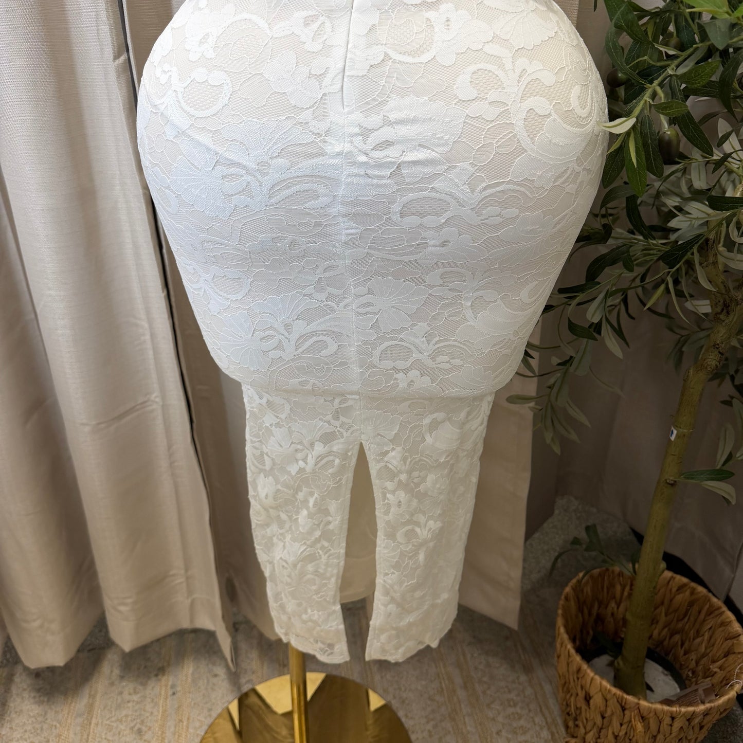 Strapless Corset Lace Midi Dress-White