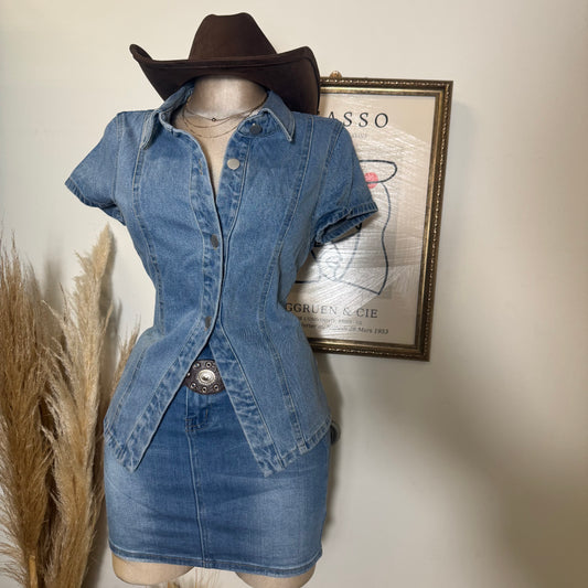 Denim Stretchy Skirt-Blue