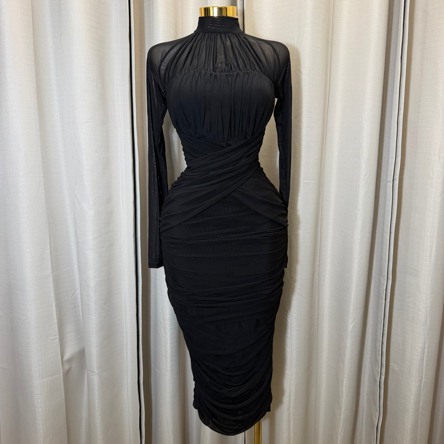 Long sleeve Mesh  Dress-Black