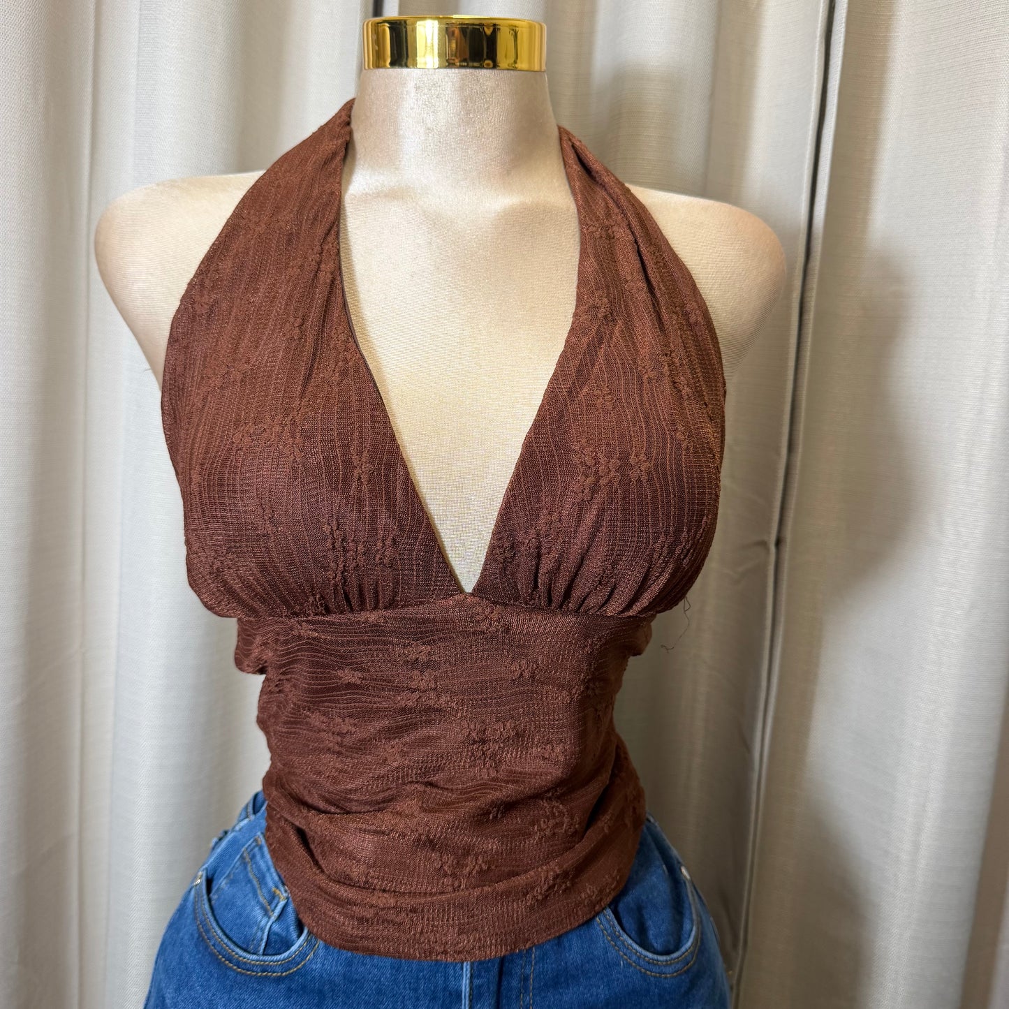 Halter Lace Top-Brown