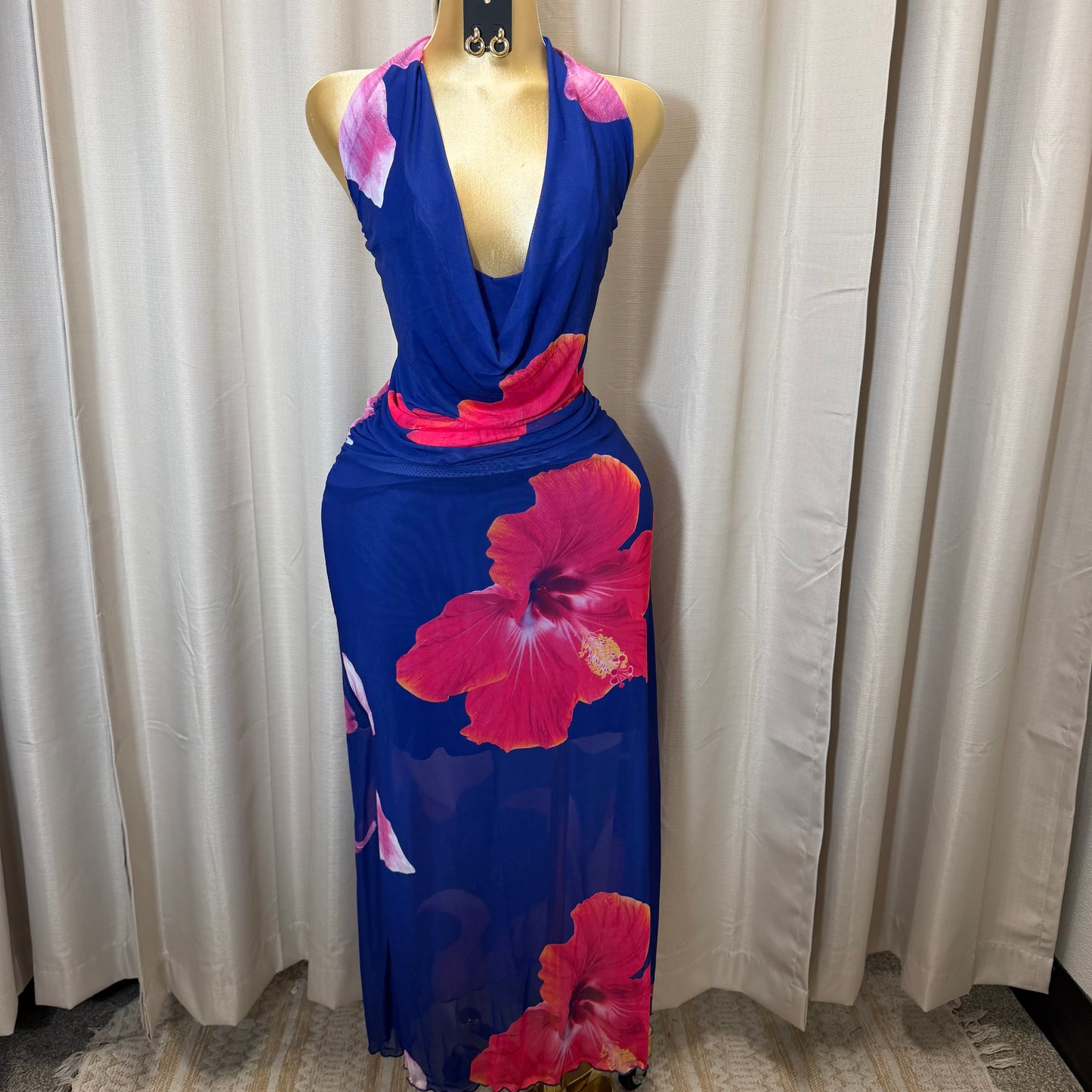 PL-Halter Long Dress-Blue