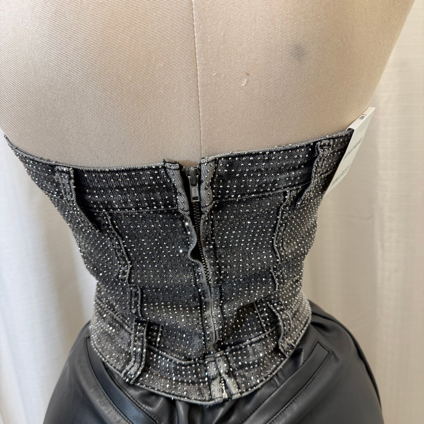 Rhinestone corset Denim Top-blacks