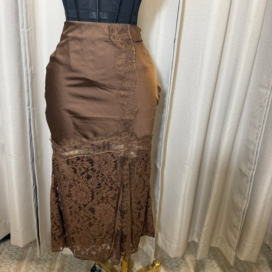 Lace satin Midi Skirt-Caramel