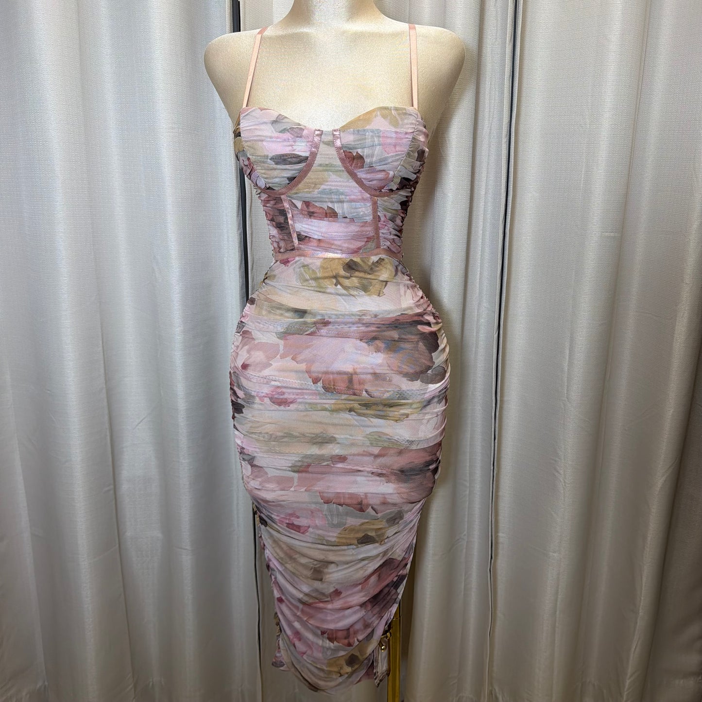 BODYCON MIDI DRESS WITH A SIDE LEG SLIT-Mauve Multi