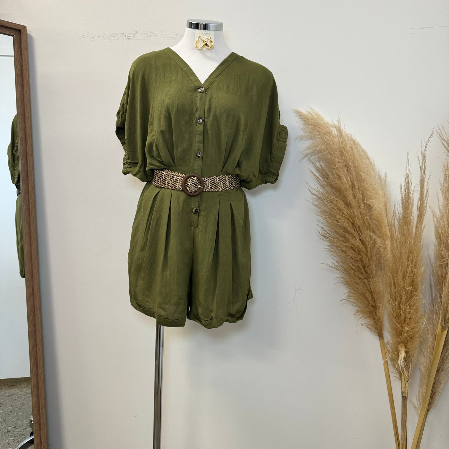 Rosalía Romper With Belt-Olive