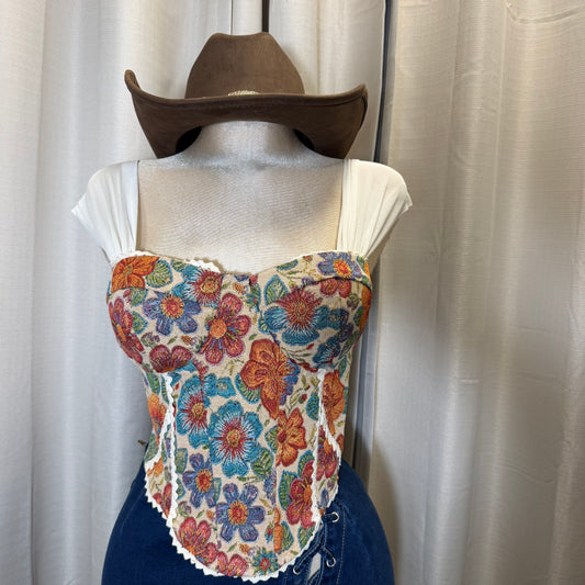 Vintage Floral Corset Top-Multi Brown