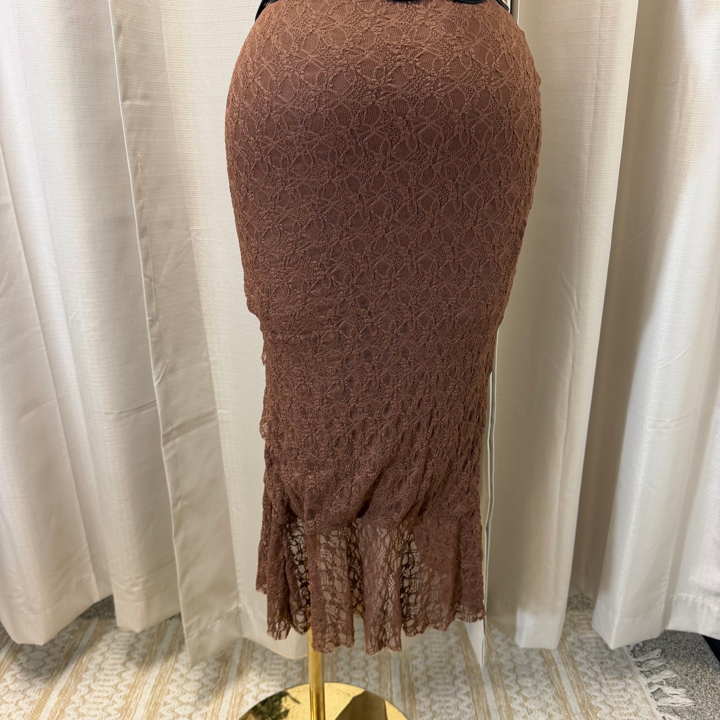 Halter Lace Midi Dress-Brown