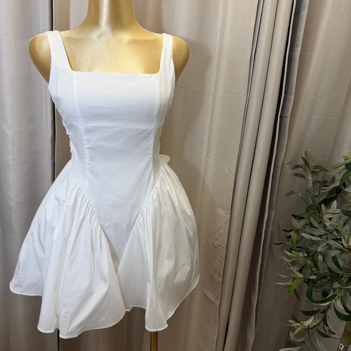 Poplin Back Ribbon Mini Dress-White