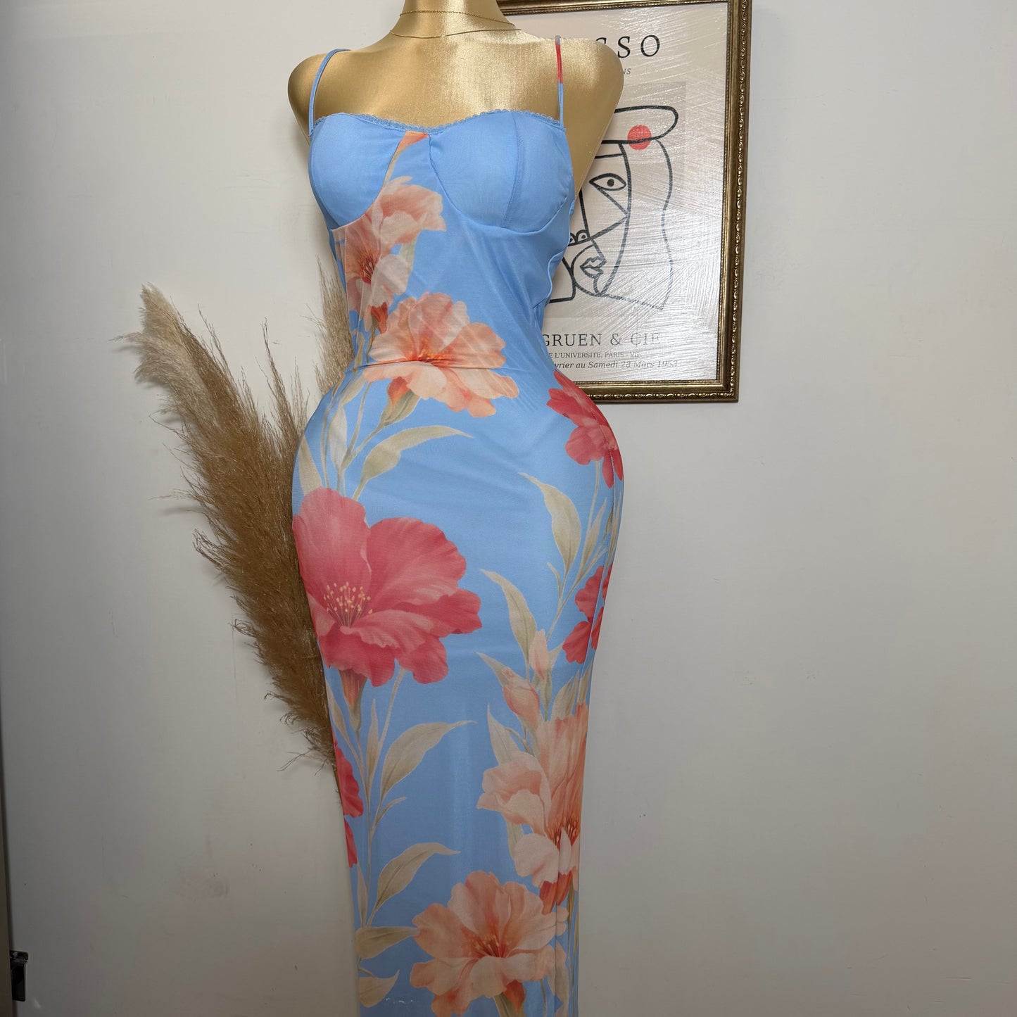 PL-Mesh Flower Strapless-Blue