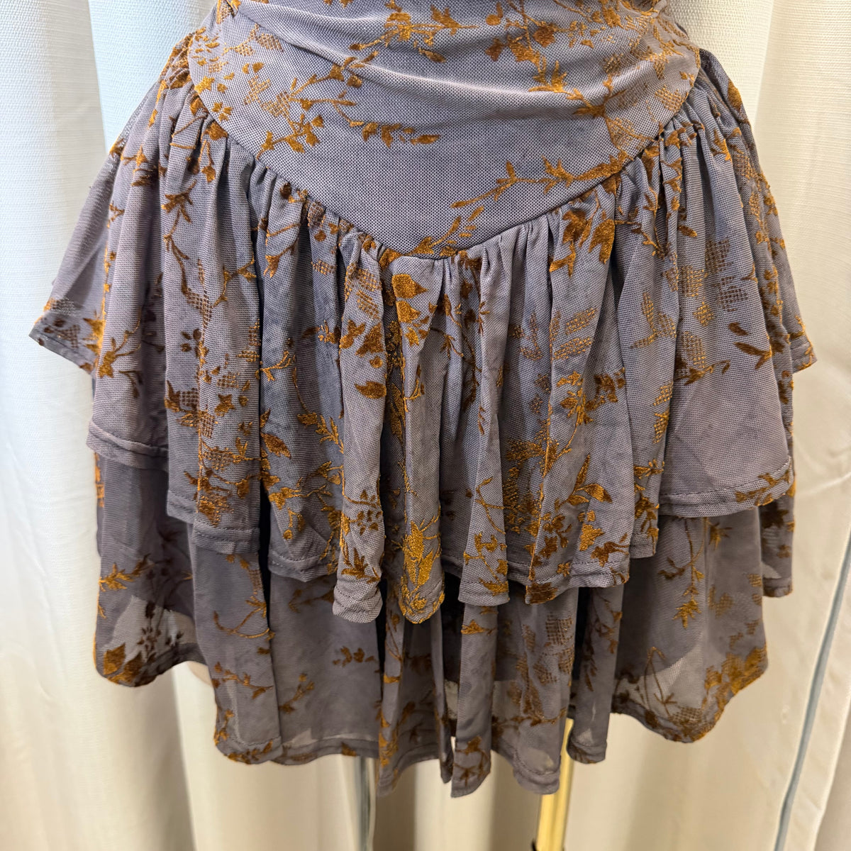 Floral Halter Double Layer Ruffle Mini Dress-Toffee Caramel/Brown