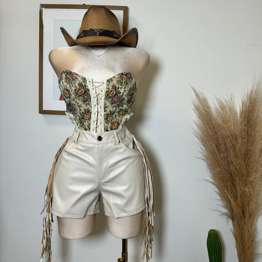 Leather Fringe Shorts-Natural