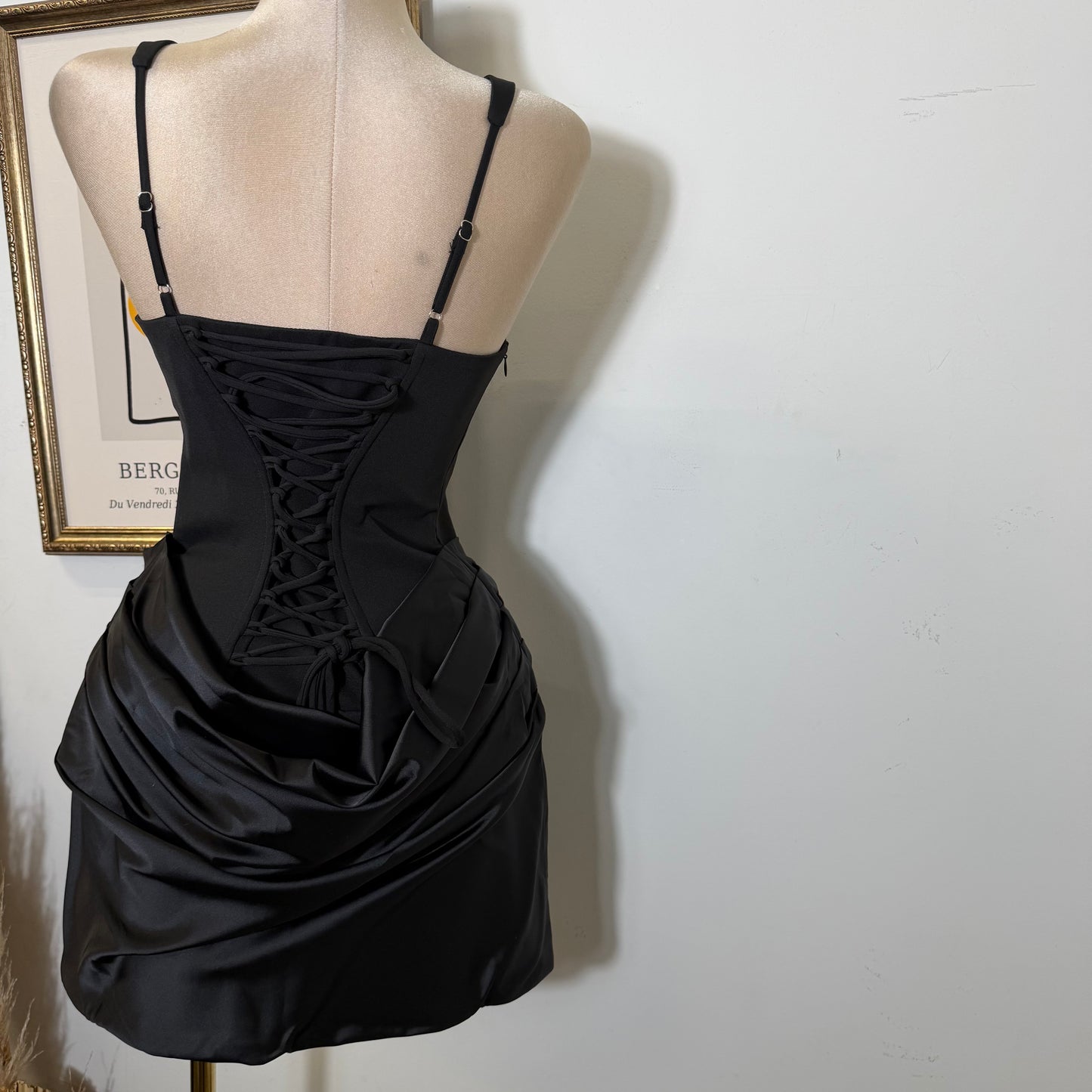 Satin Corset Cutout Mini Dress-Black