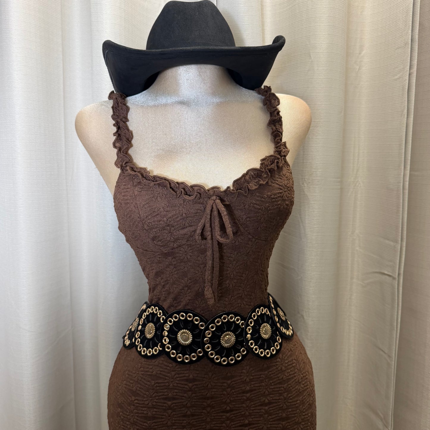 Daisy Asymmetric Skirt Midi Dress-Brown