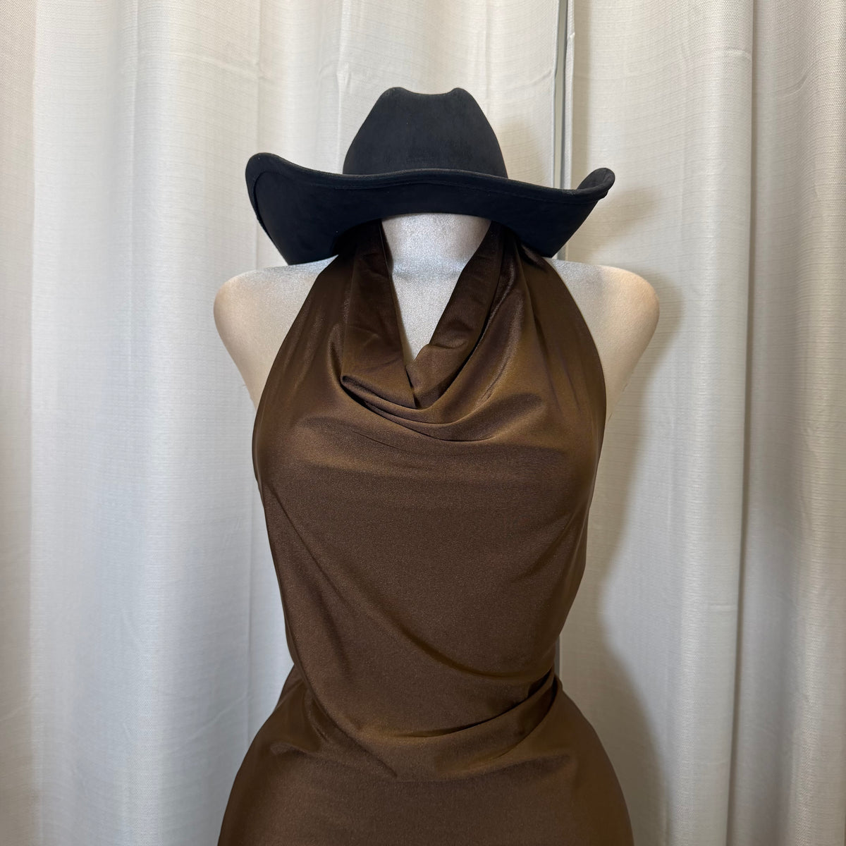 Halter Asymmetrical Lace detail Dress-Brown/Black