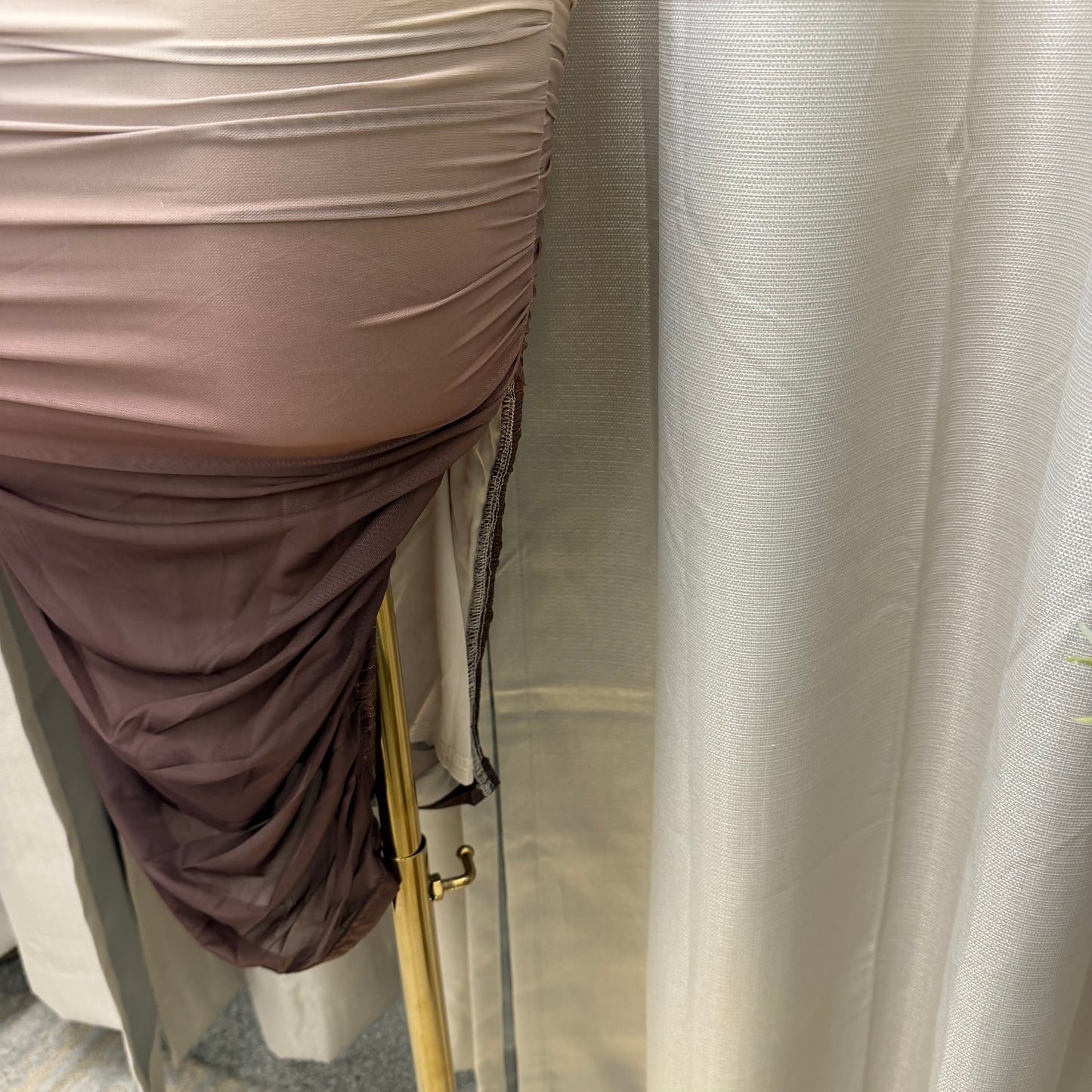 Ombre Off the Shoulder Dress-Taupe/Brown