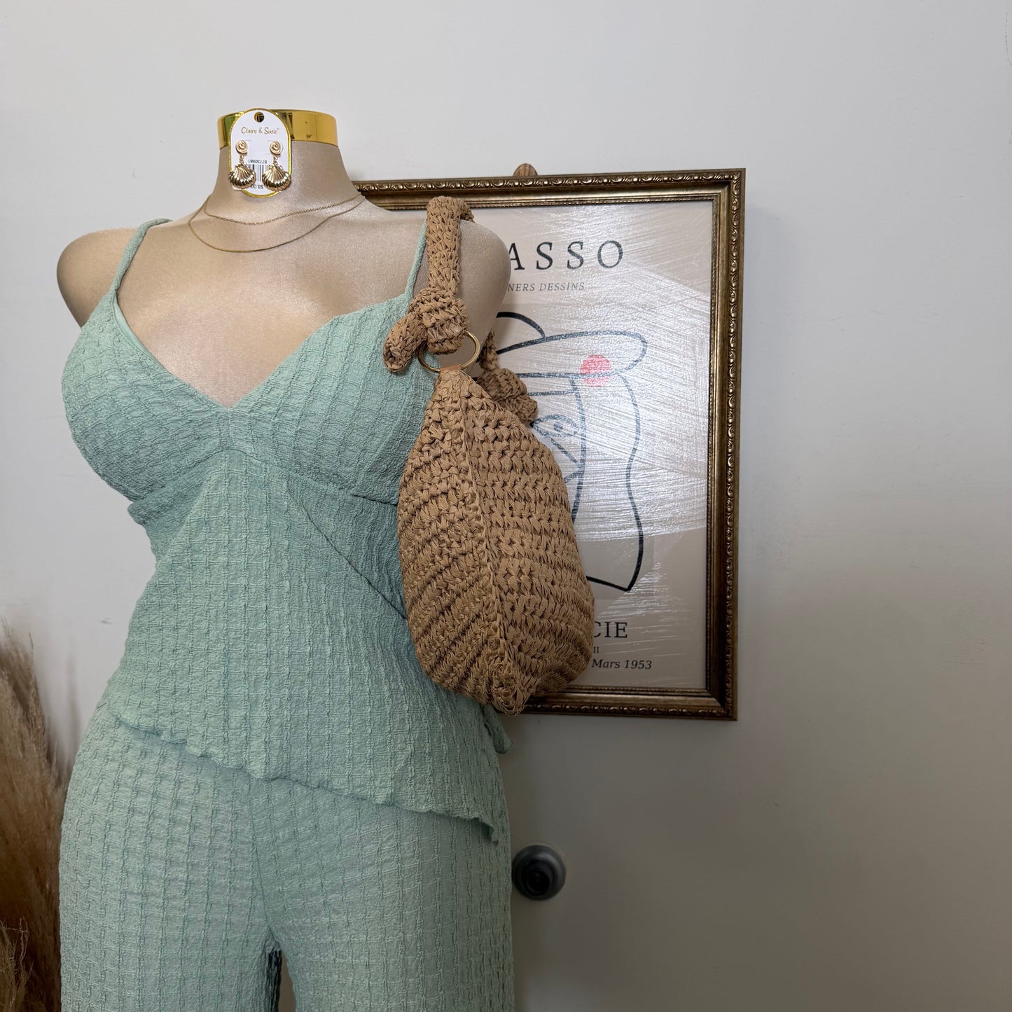 Merrow Asymmetric Hem Top and Pant Set-Sage