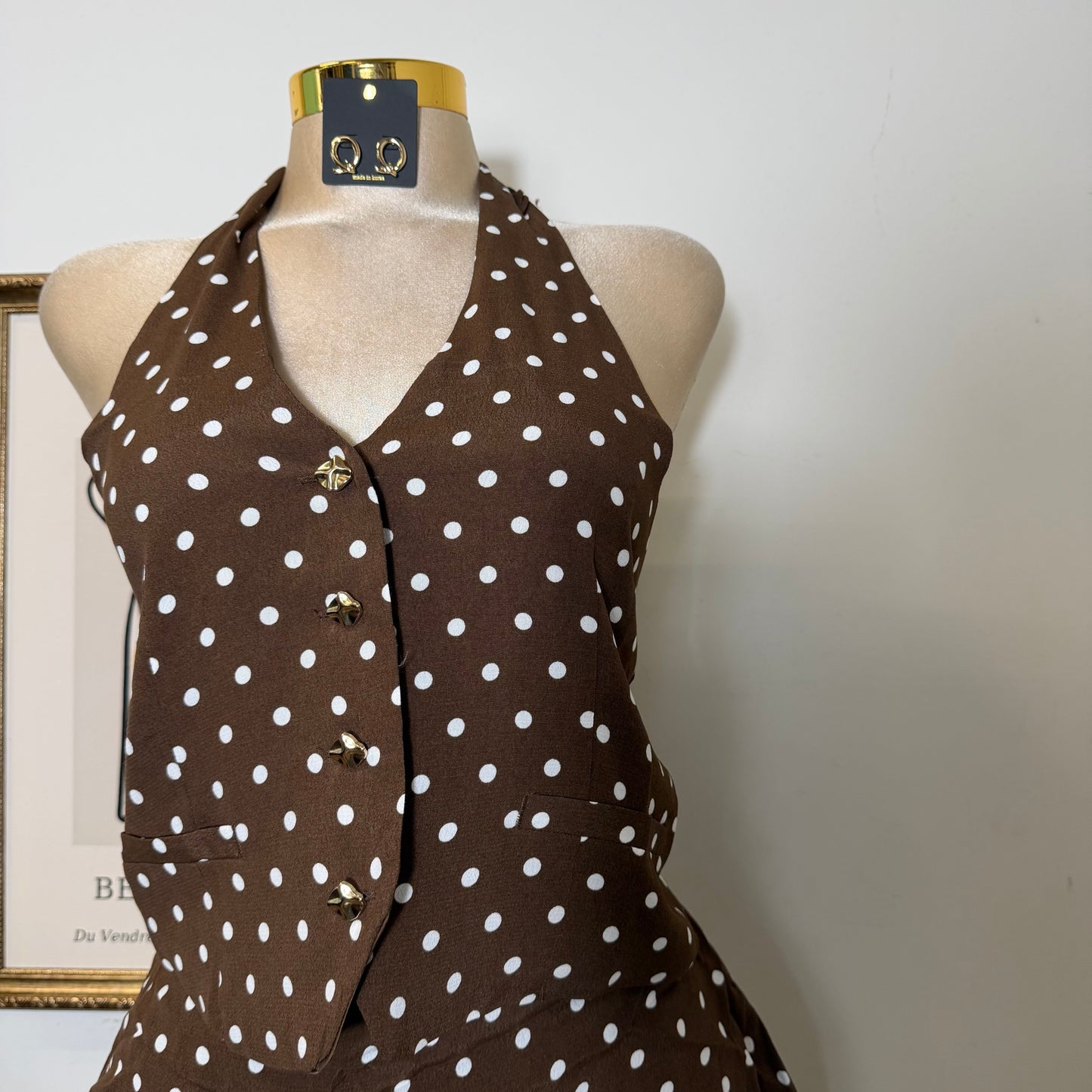 Polka Dot Halter skort Set-Mocha