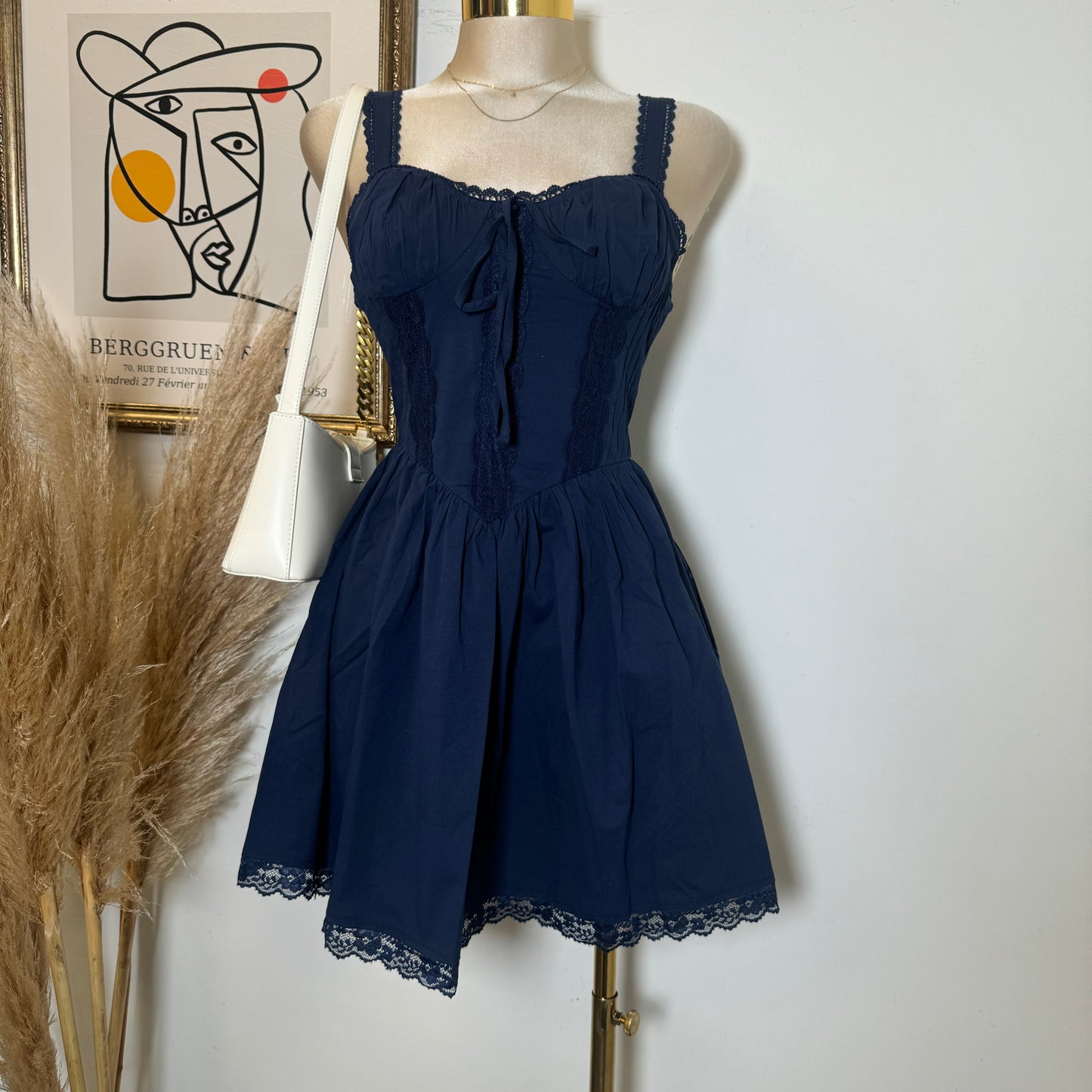 Picnic Corset Mini Dress-Navy