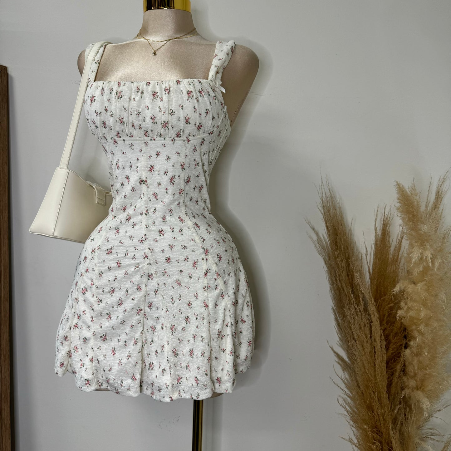 Coqueta Floral Mini Dress-Cream