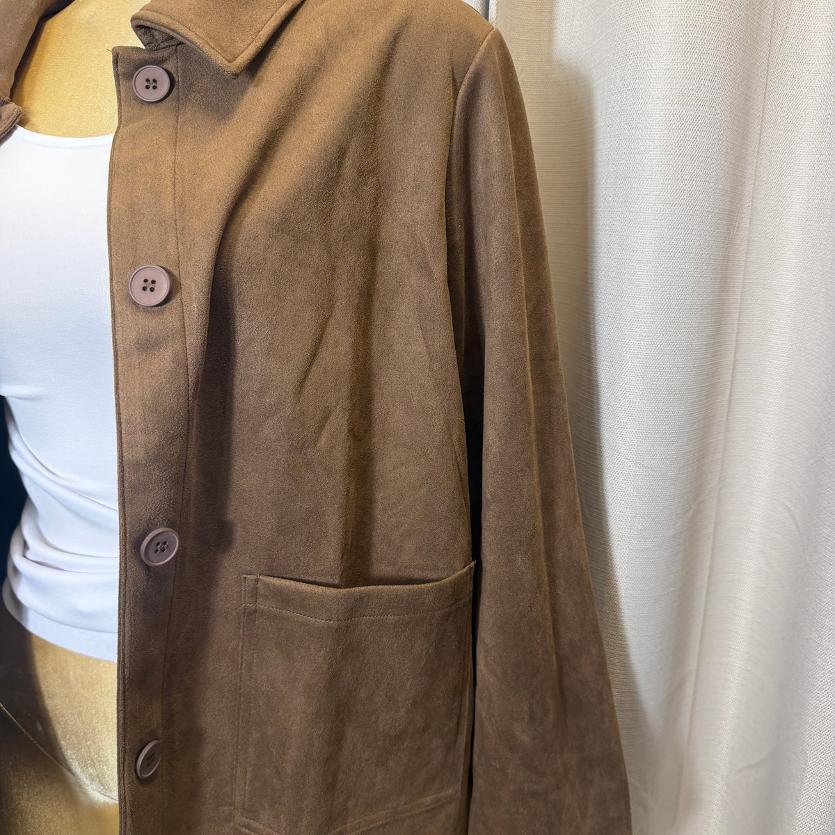 PL-Suede Button Down Jacket-Brown