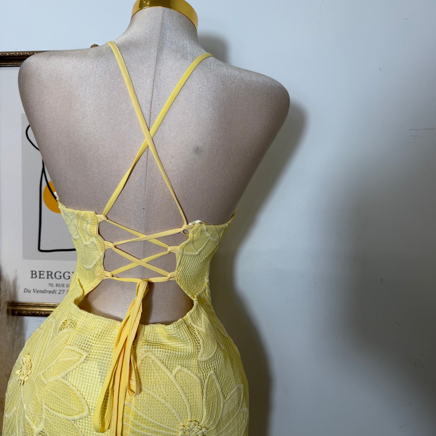 Halter Neck with Lace up back Midi Dress- Yellow