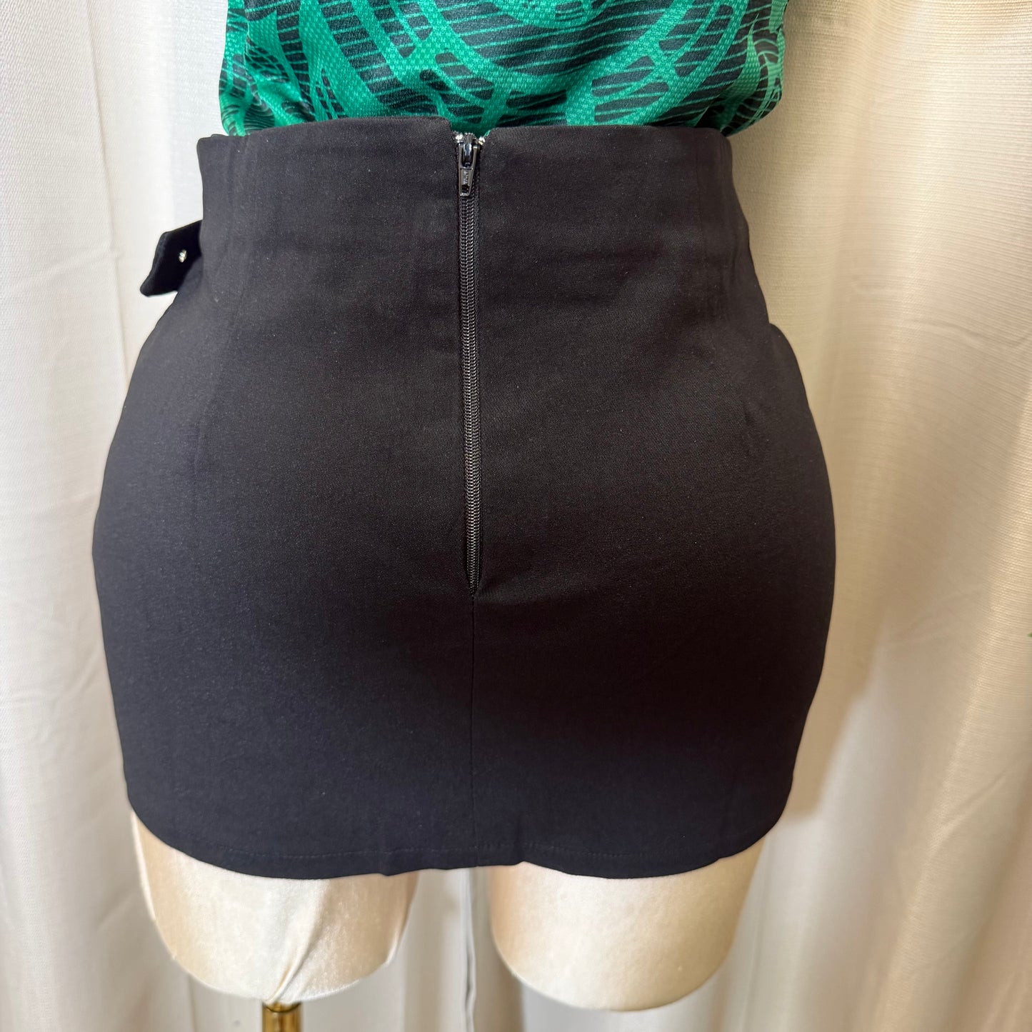 Belted Stretchy Mini Skort-Black