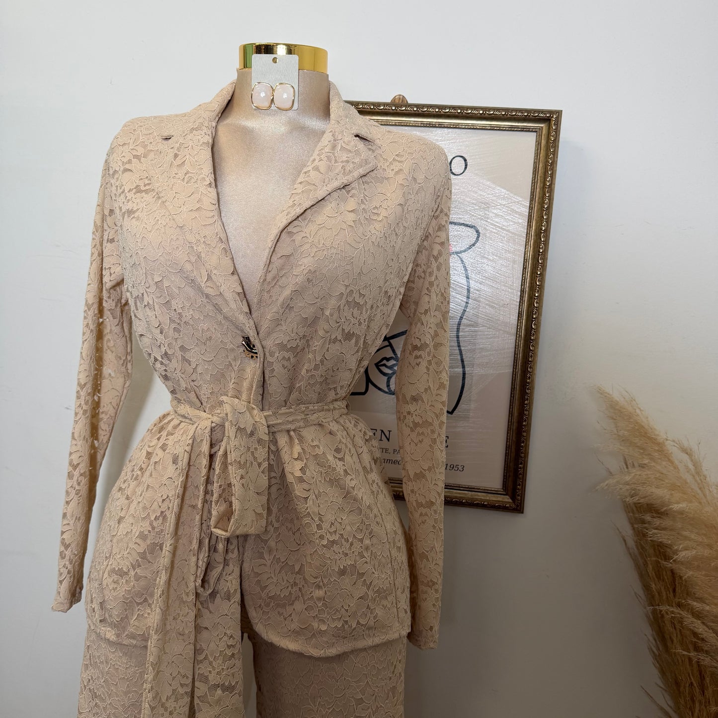 Lace blazer Pant Set -Beige