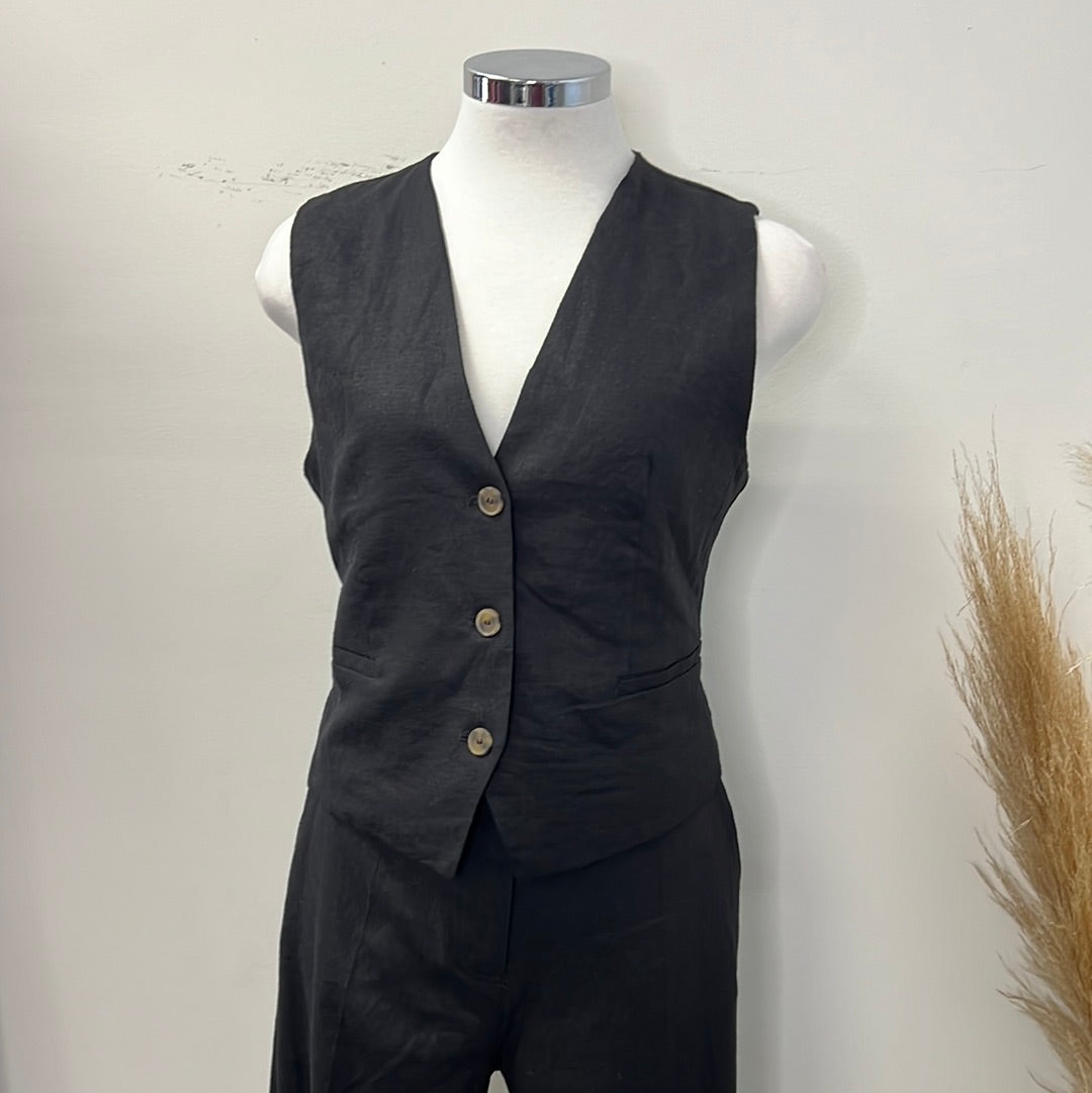 Linen Vest -Black