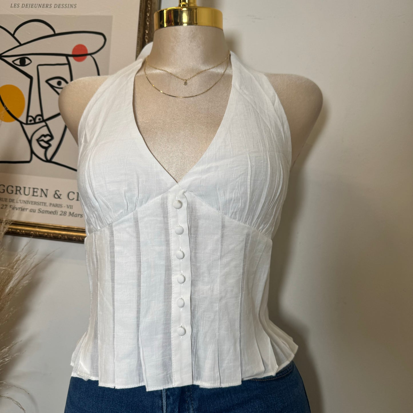 Halter button down Top-White