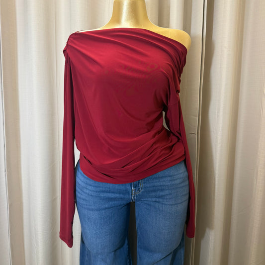 PL-Asymmetrical long sleeve Top-Burgundy