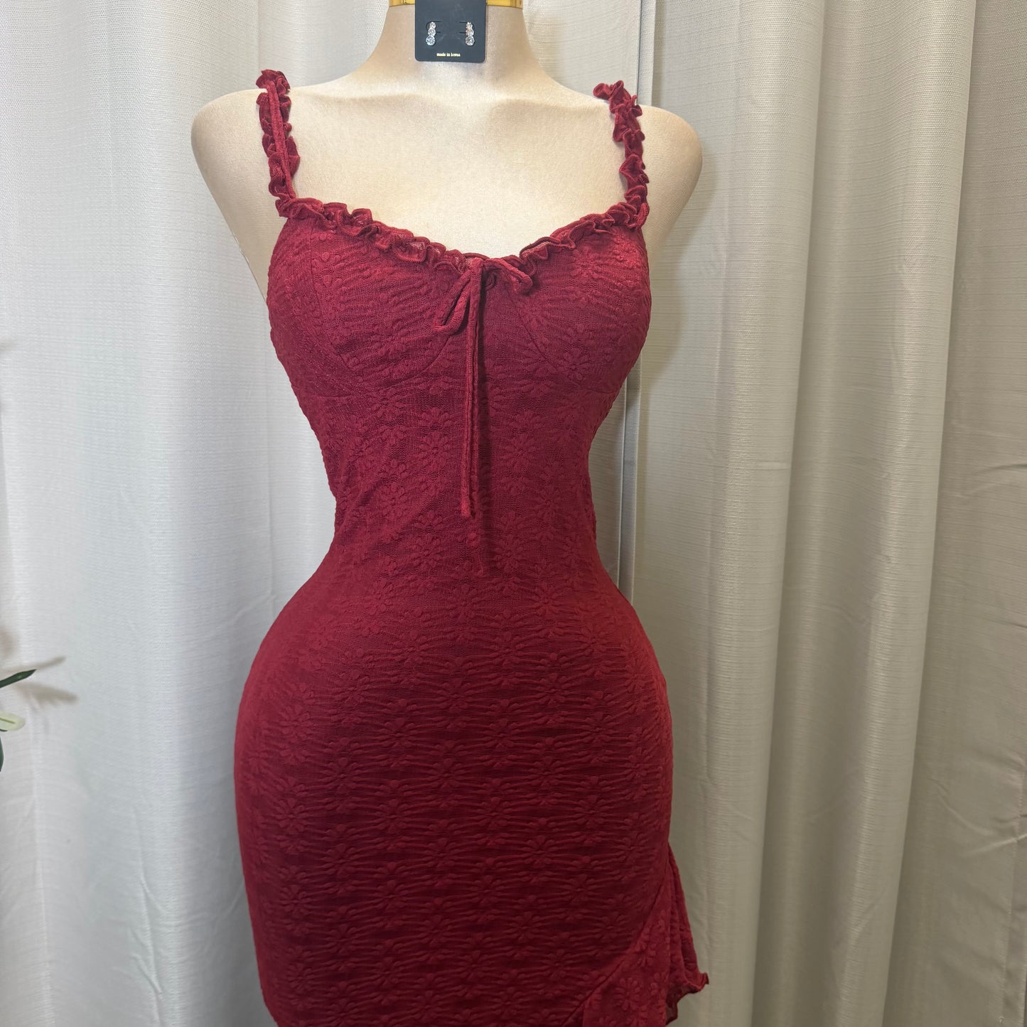 Daisy Asymmetric Skirt Midi Dress-Burgundy
