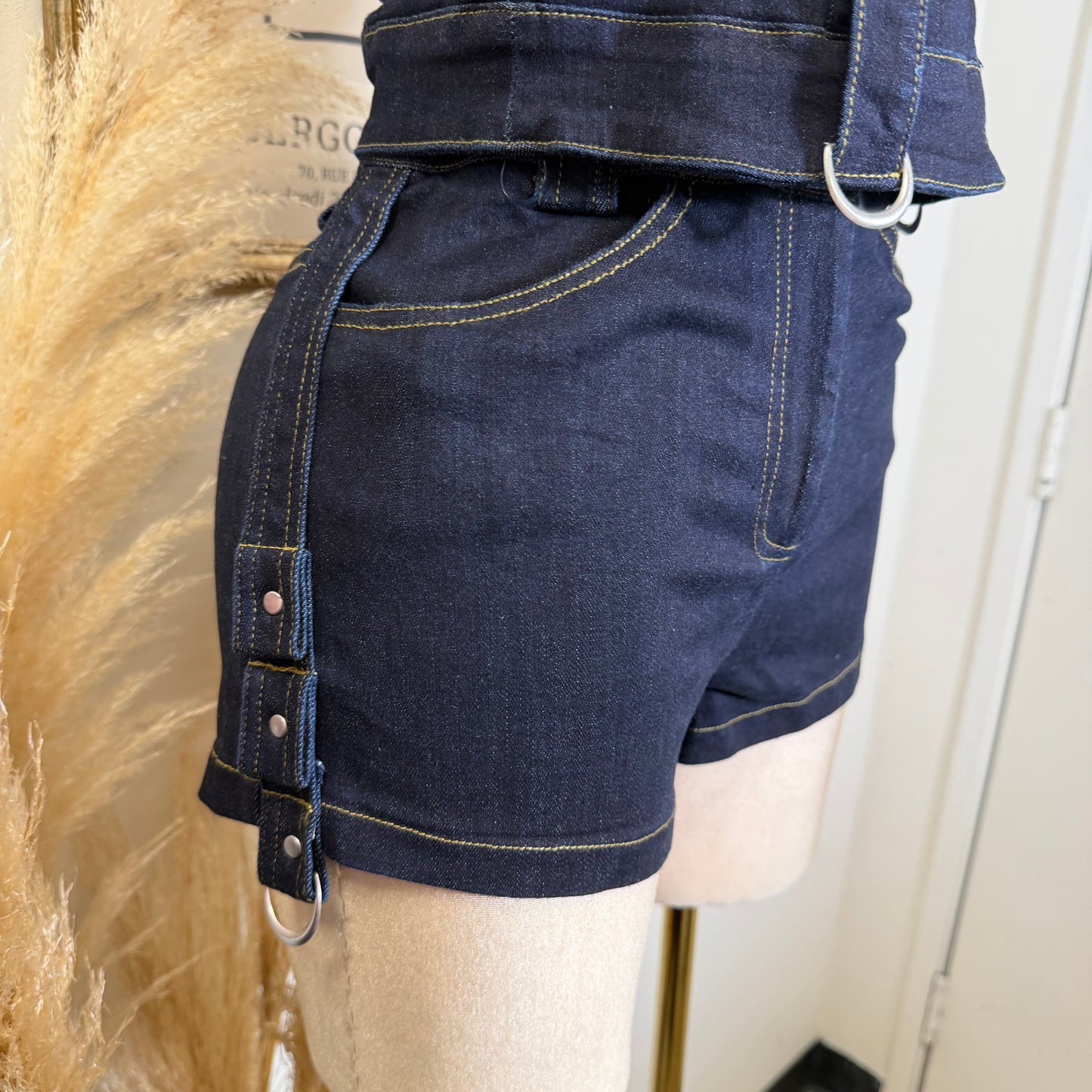 Dark Denim Shorts Detail on the side-Dark Denim