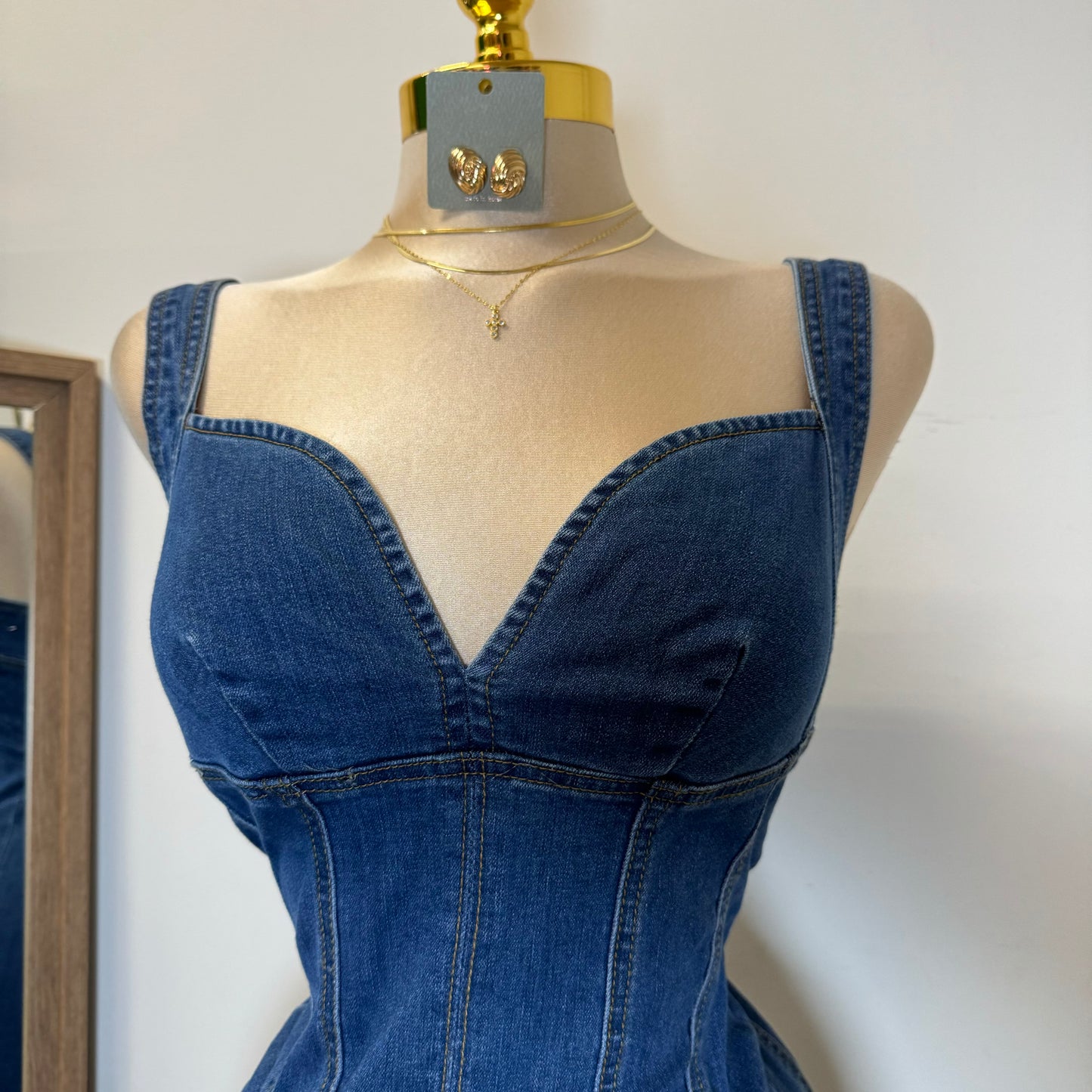 Denim Midi Dress-DK Blue