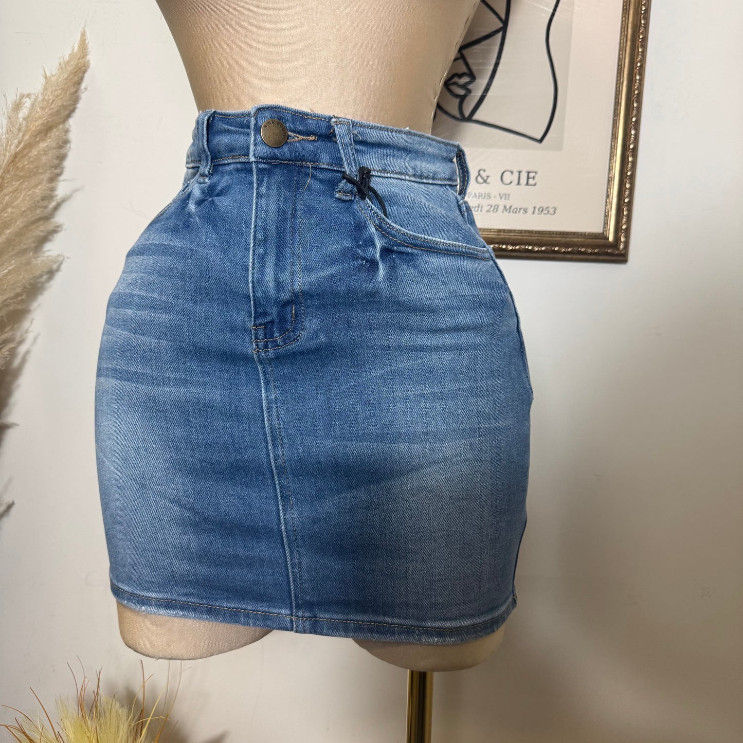 Denim Stretchy Skirt-Blue