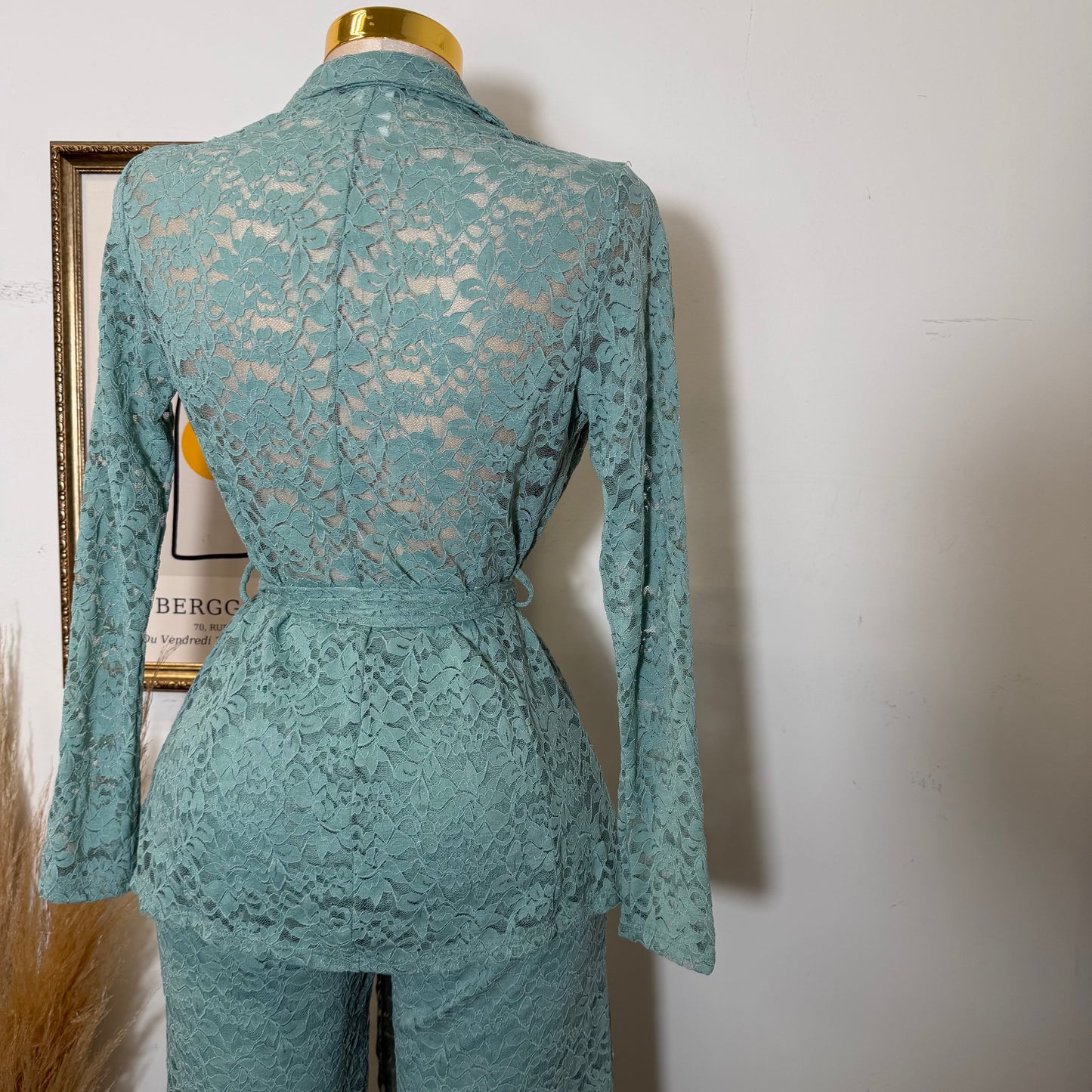 Lace blazer Pant Set -Sage Green