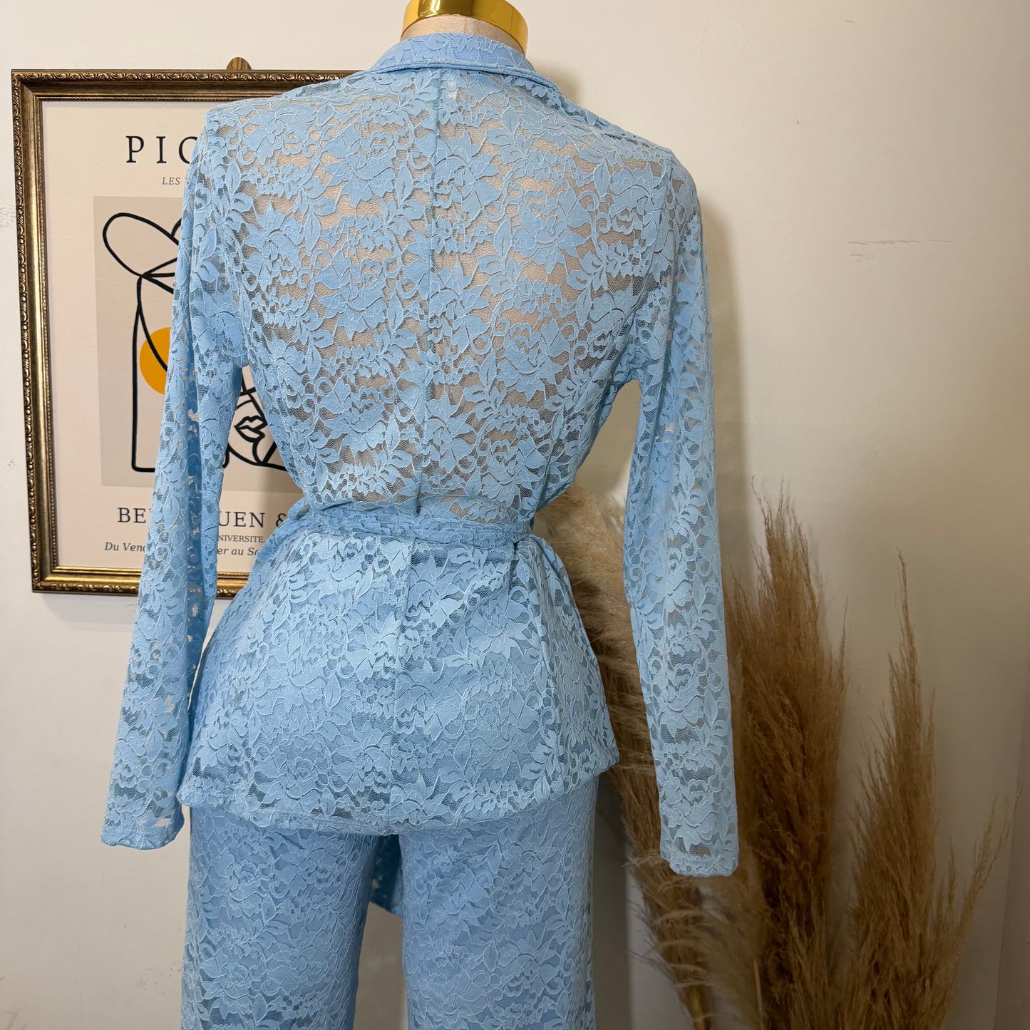 Lace blazer Pant Set -Baby Blue