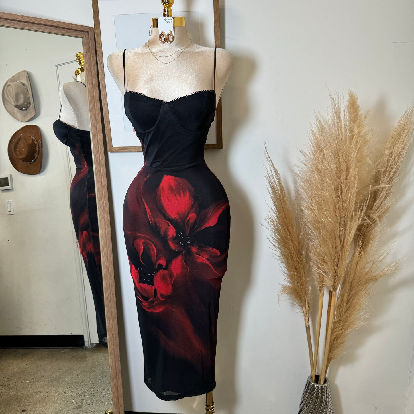 Alivis Mesh Spaghetti Dress-Black