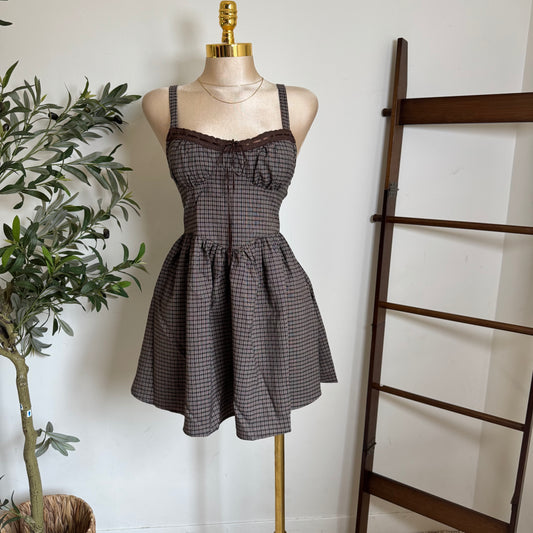 Picnic Corset Mini Dress-Square Print