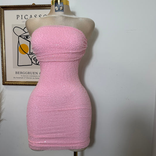 Sparkle Strapless Dress-Baby Pink