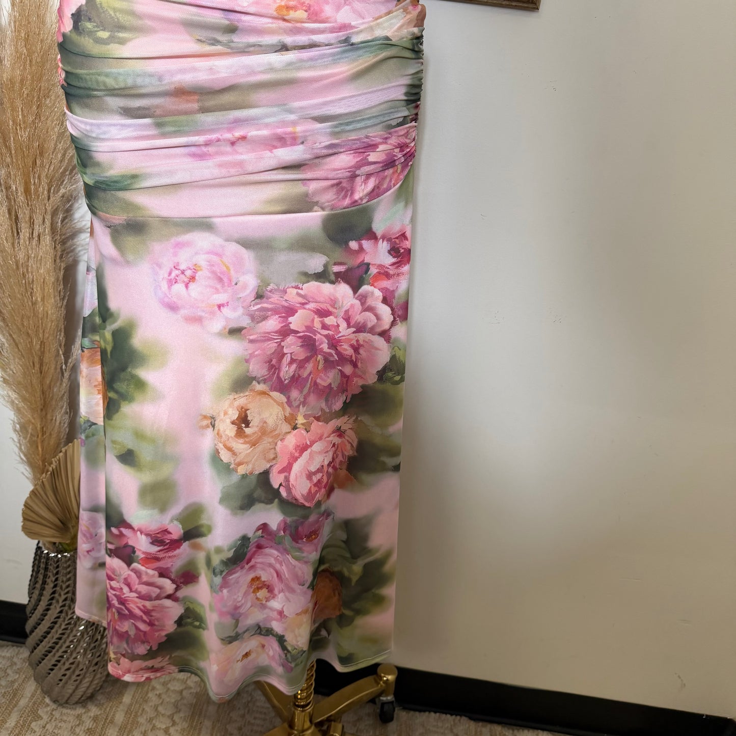 Flower Print Mesh Maxi Dress-Mauve Combo