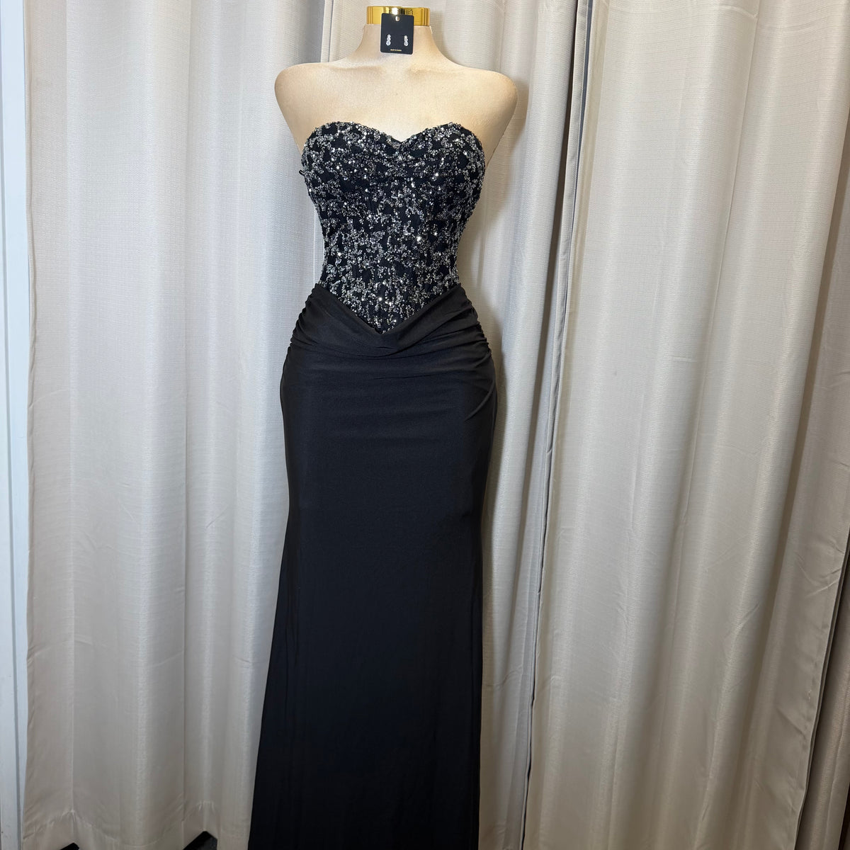 Sequin Lace with knit satin Dress-Black