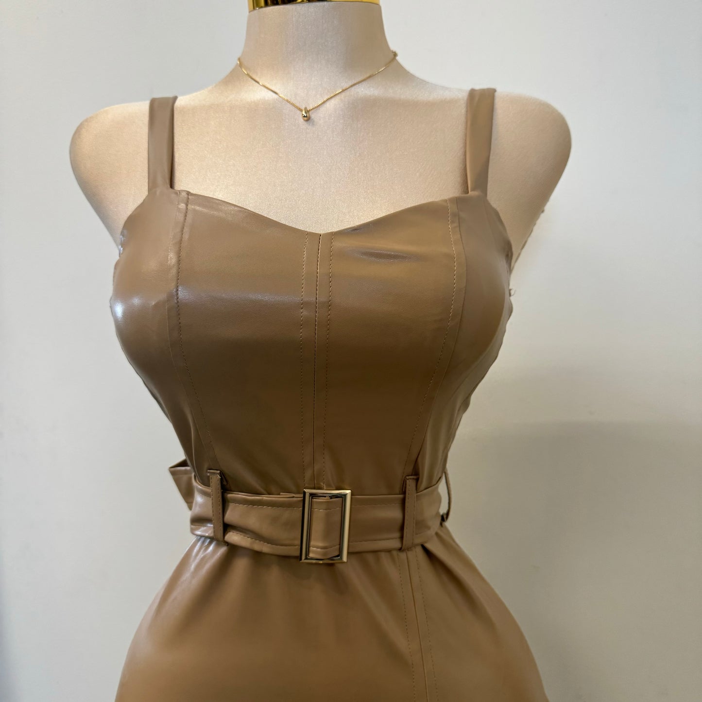 Alezia Leather Midi Dress-Khaki