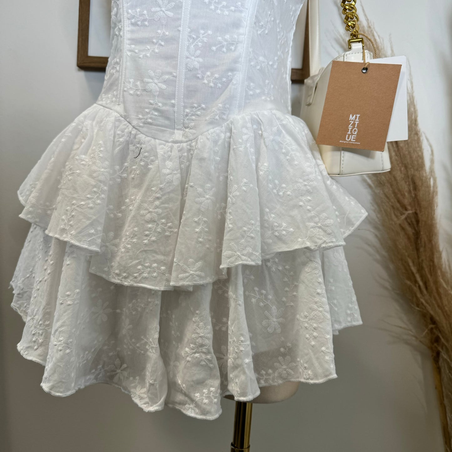 Cotton Corset Double Layer Mini Dress-White