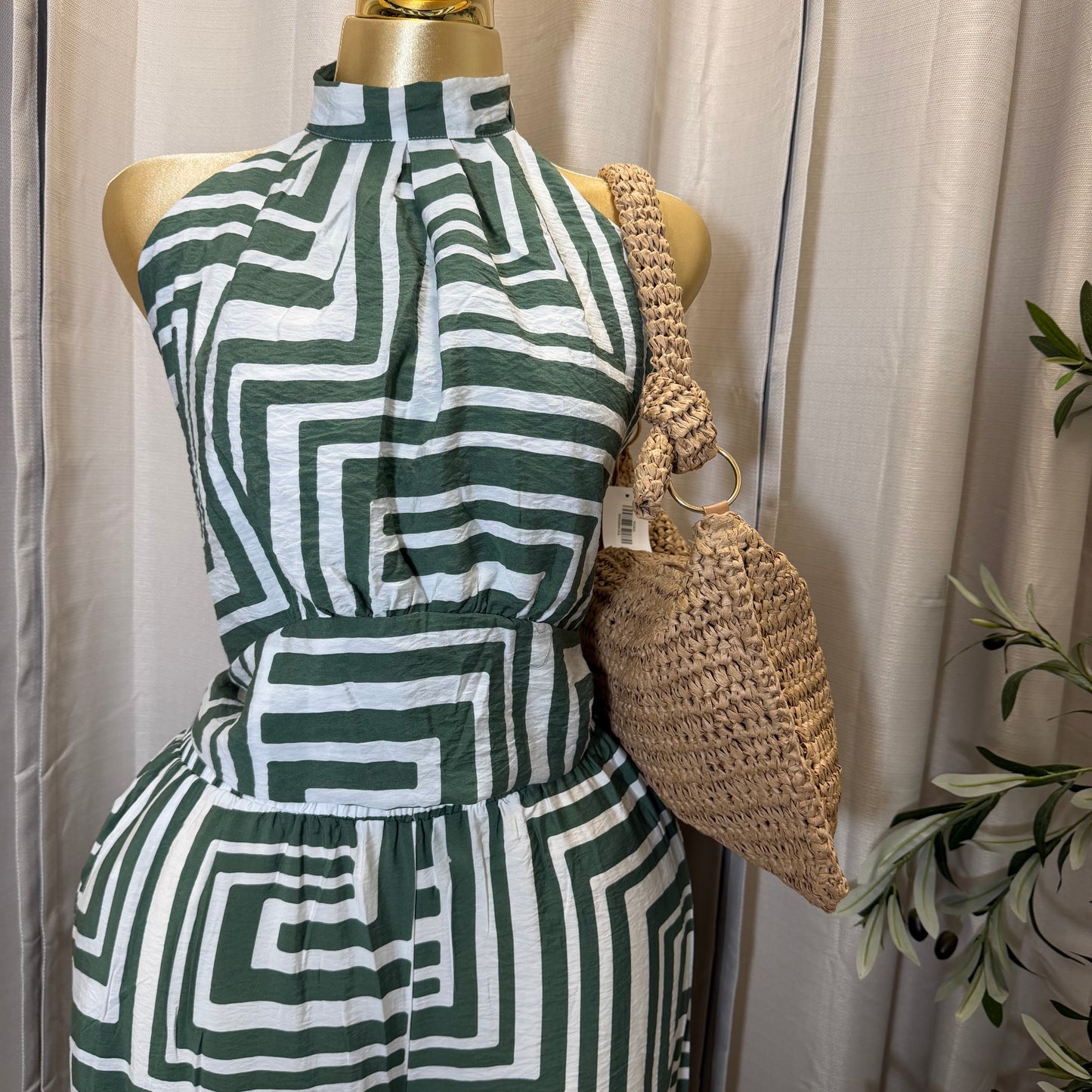 PL-Halter Crop Top wide Pant set-Green