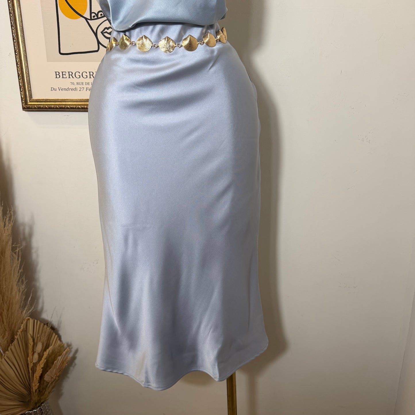 Satin Midi Skirt-Butter Baby Blue