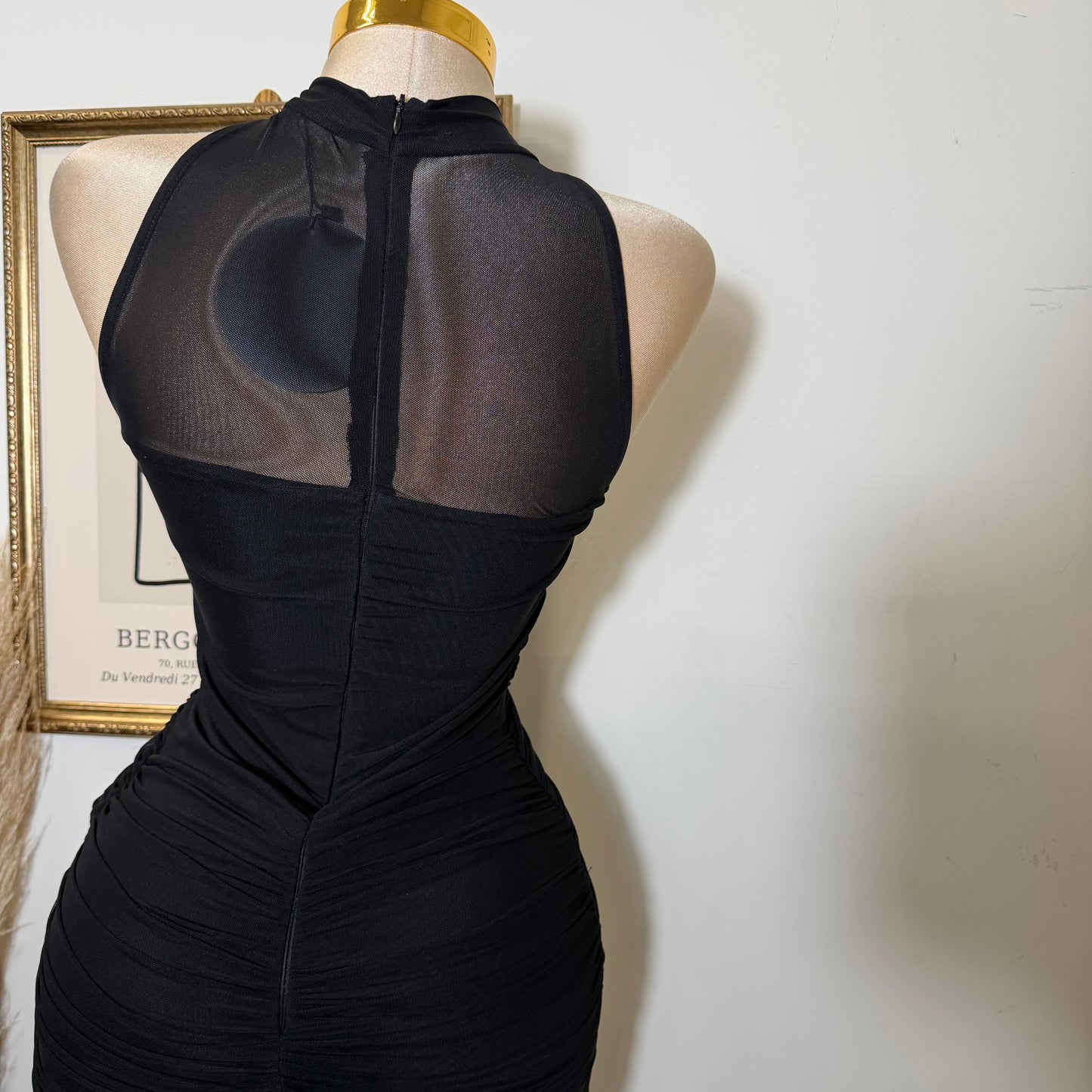 Mesh Sleeveless Dress-Black