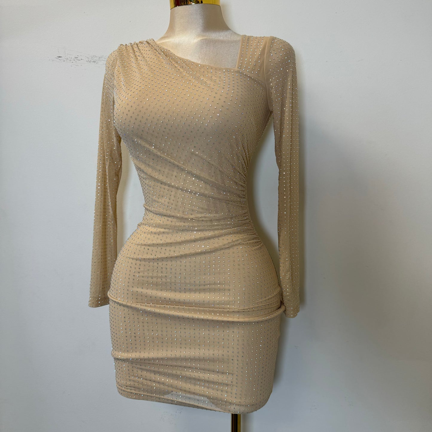 Luxi Rhinestone Dress-Nude