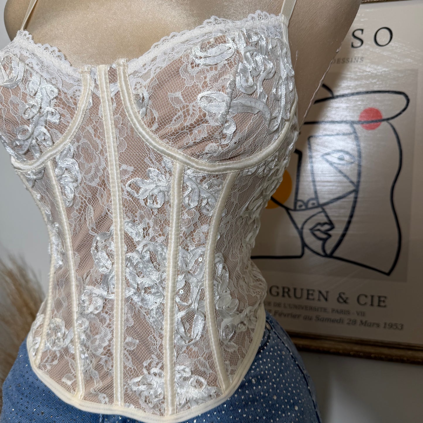 Lace Flower Wire Bra Corset-White