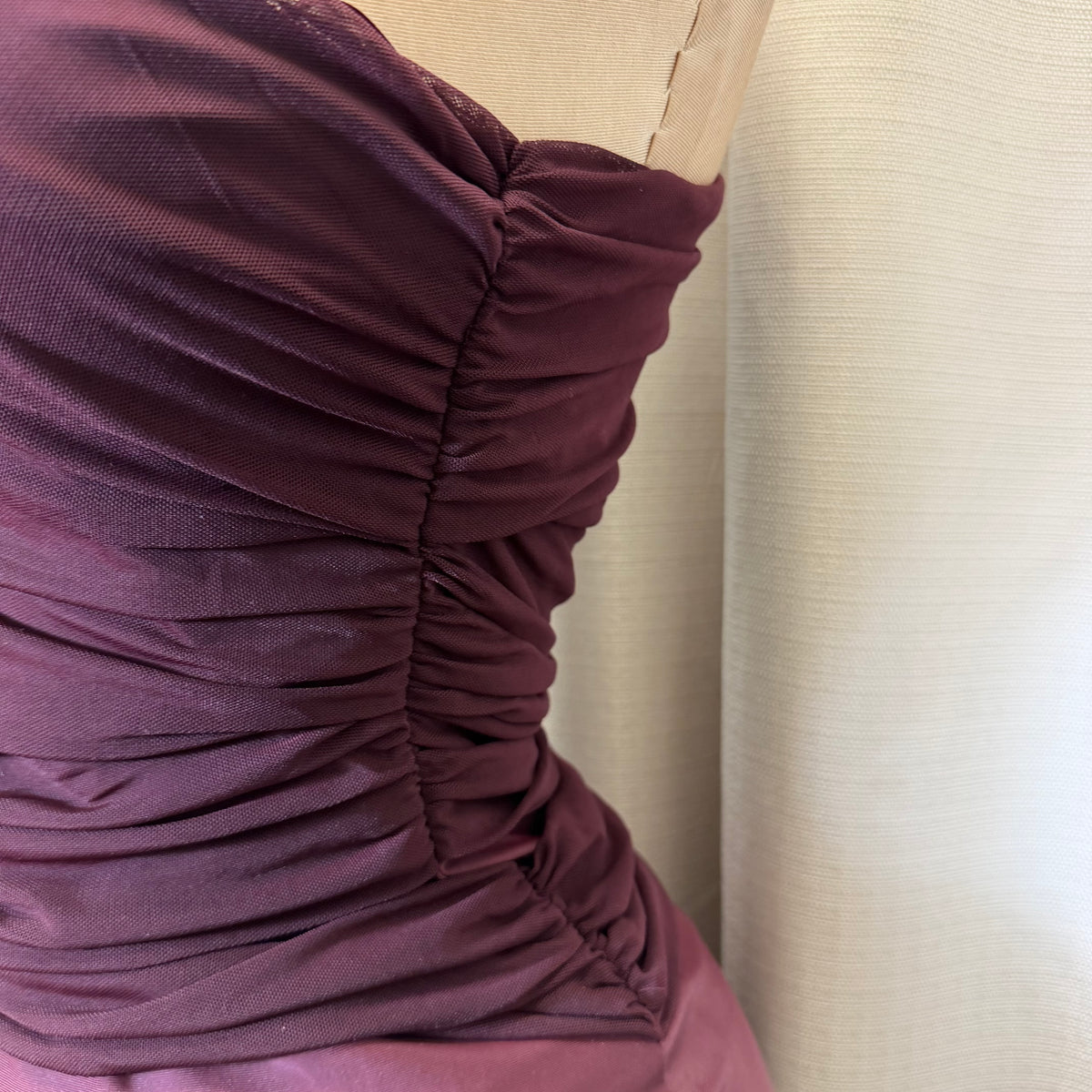 Nylon Yoga Knit with Mesh one shoulder Draped Bodycon Mini dress-Plum